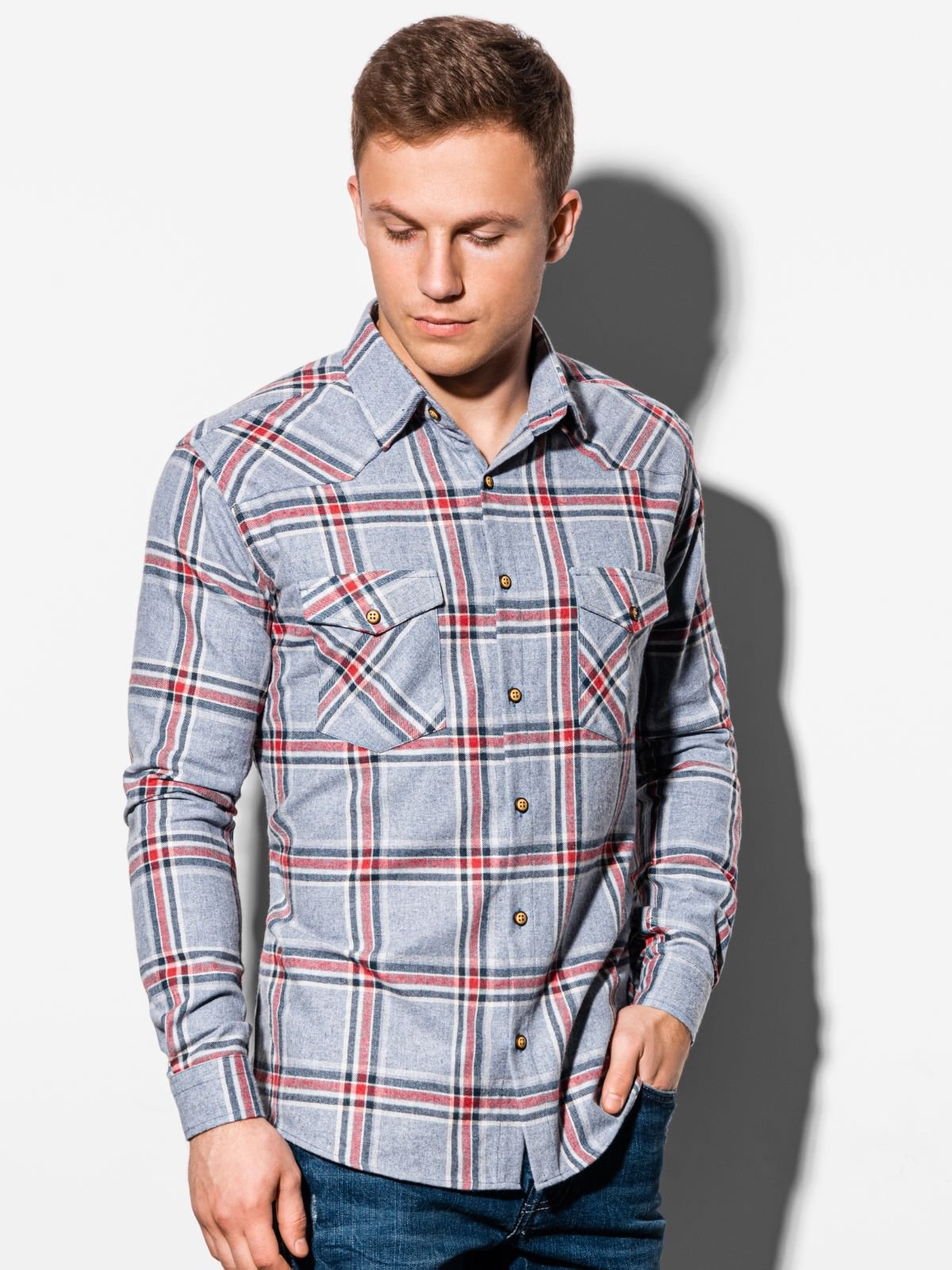 Men's shirt with long sleeves K510 - grey | MODONE wholesale - Clothing ...