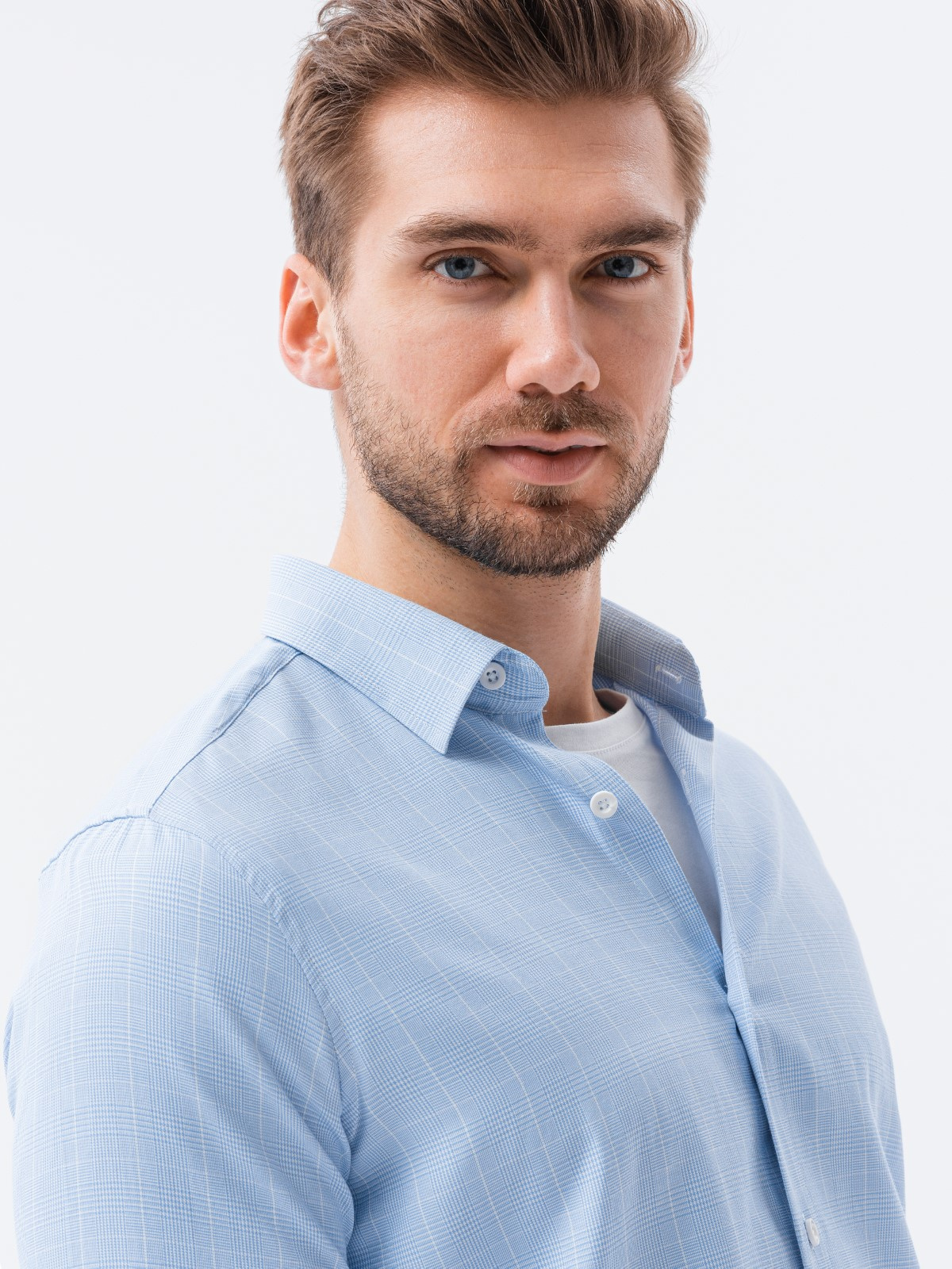 Men's shirt with long sleeves K621 light blue MODONE wholesale