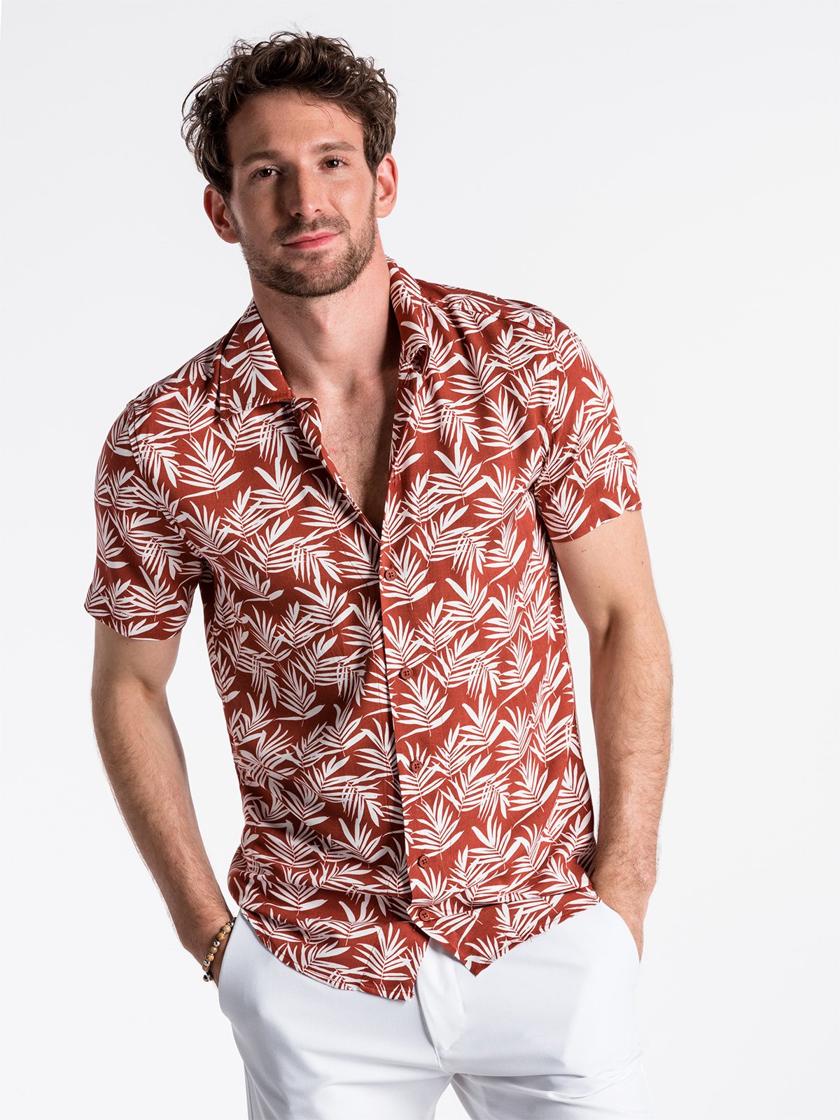 Men's shirt with short sleeves K480 - brick red | MODONE wholesale ...