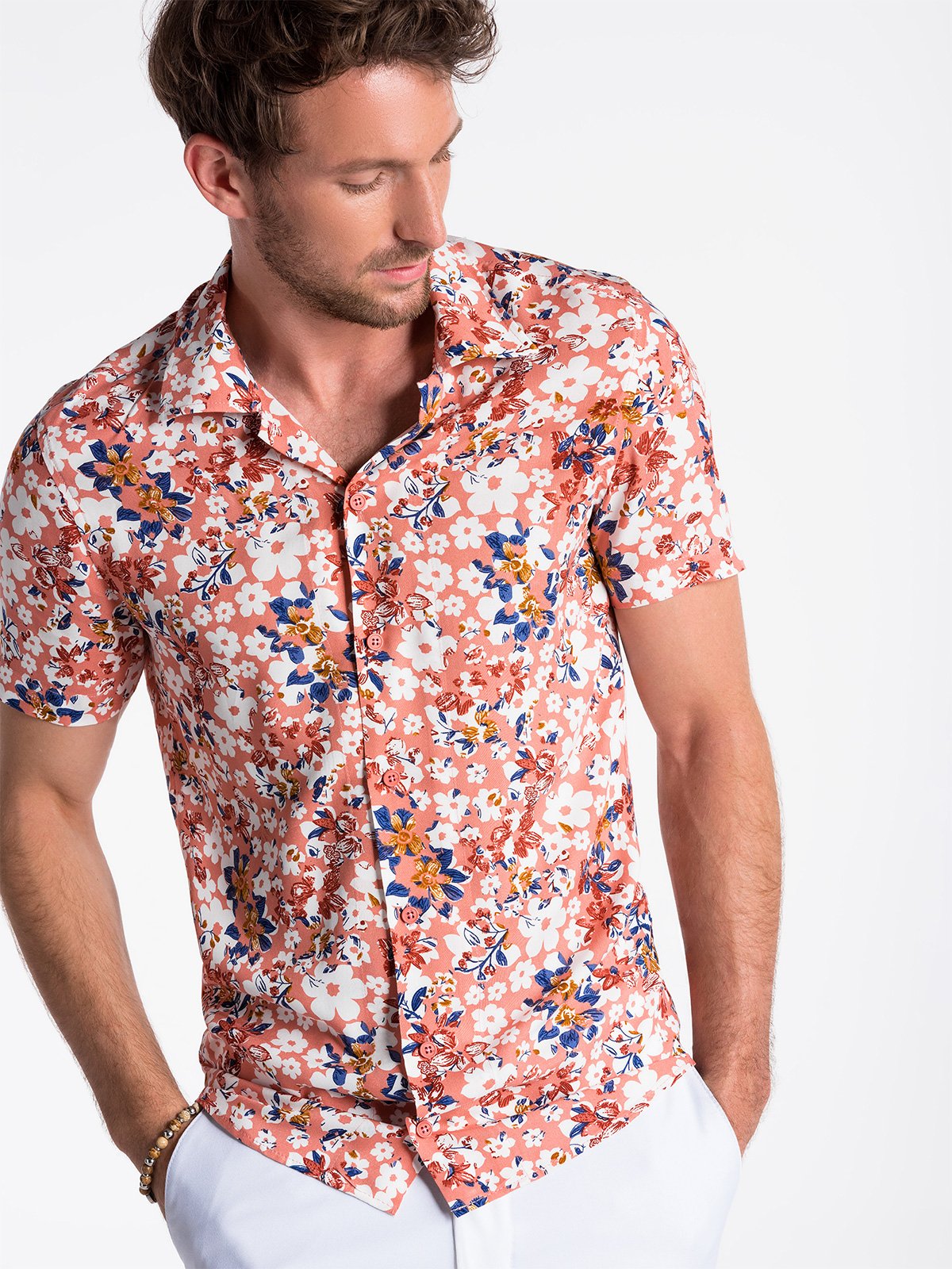Men's shirt with short sleeves K485 - pink | MODONE wholesale ...