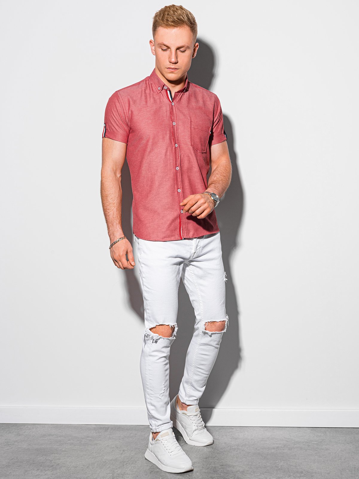 mens red short sleeve button up