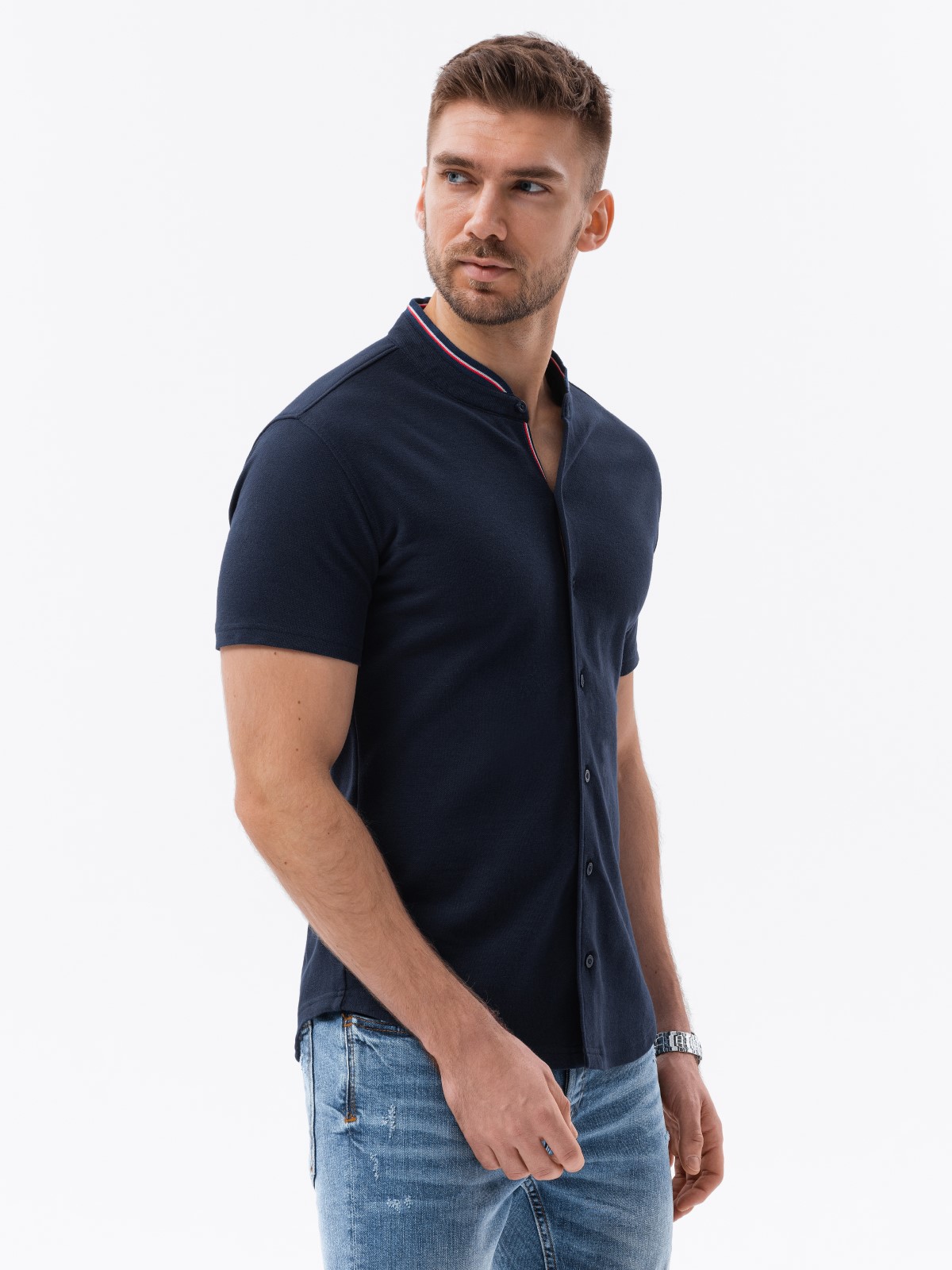 Men's short sleeve knit shirt - navy blue V2 K543 | MODONE wholesale ...