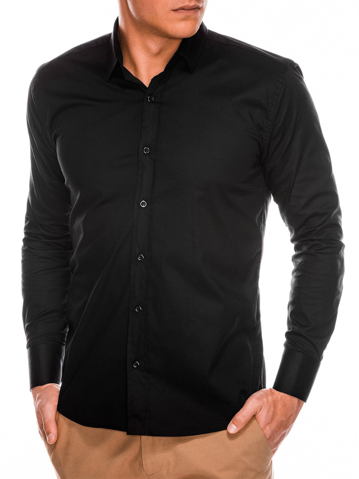 Men's slim shirt with long sleeves K504 black MODONE wholesale