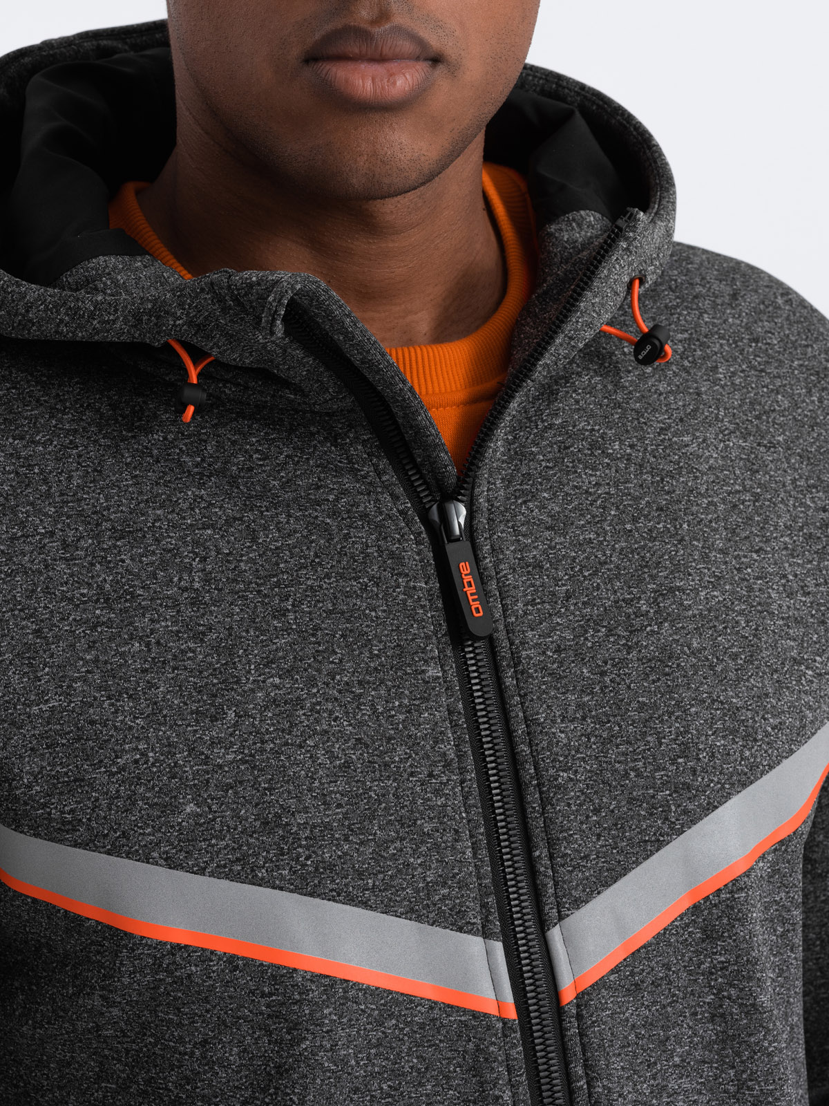 Men's sports jacket with adjustable hood and reflector - graphite V1  OM-JANP-0139