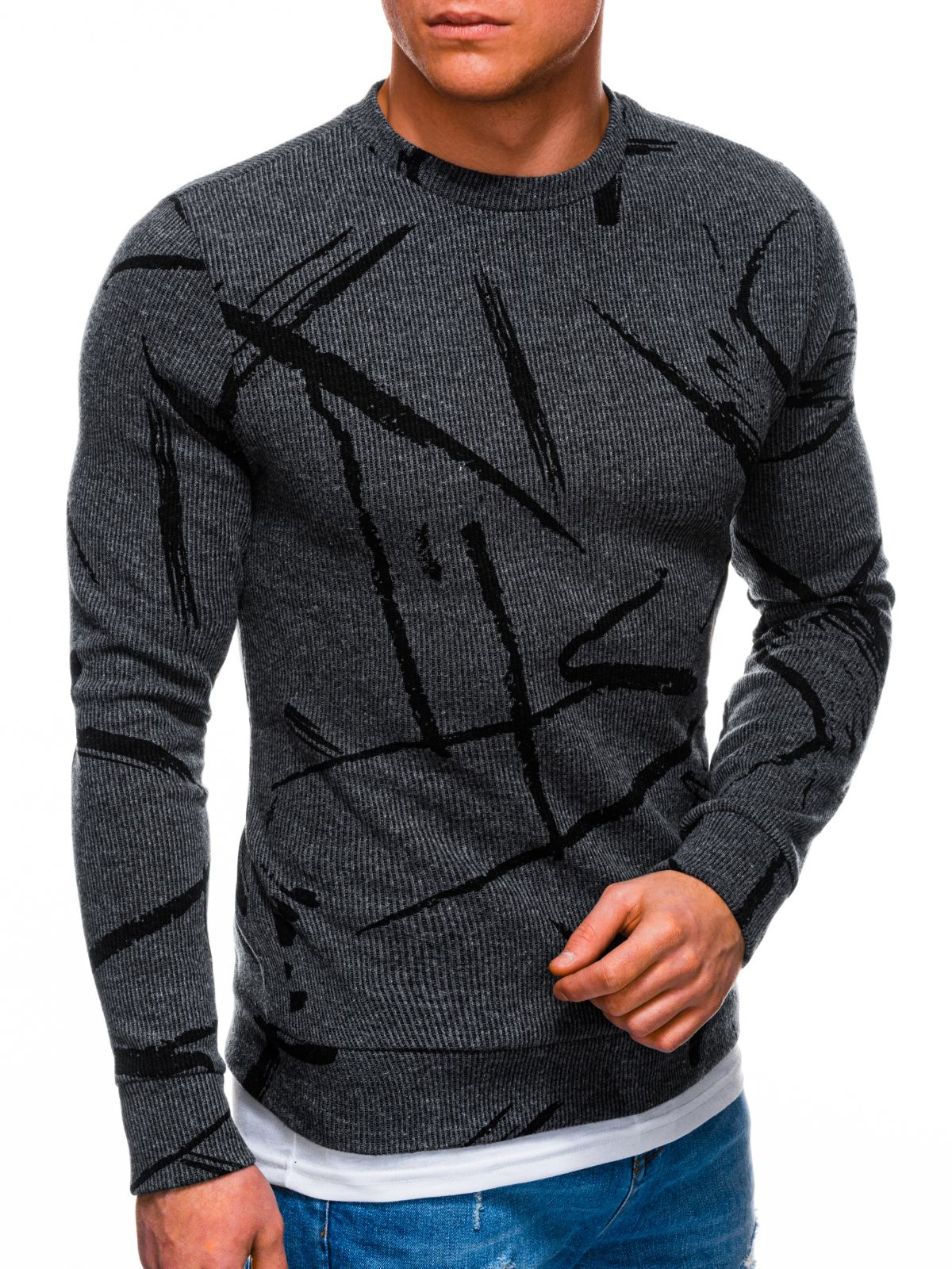 Men's sweater E182 - dark grey | MODONE wholesale - Clothing For Men