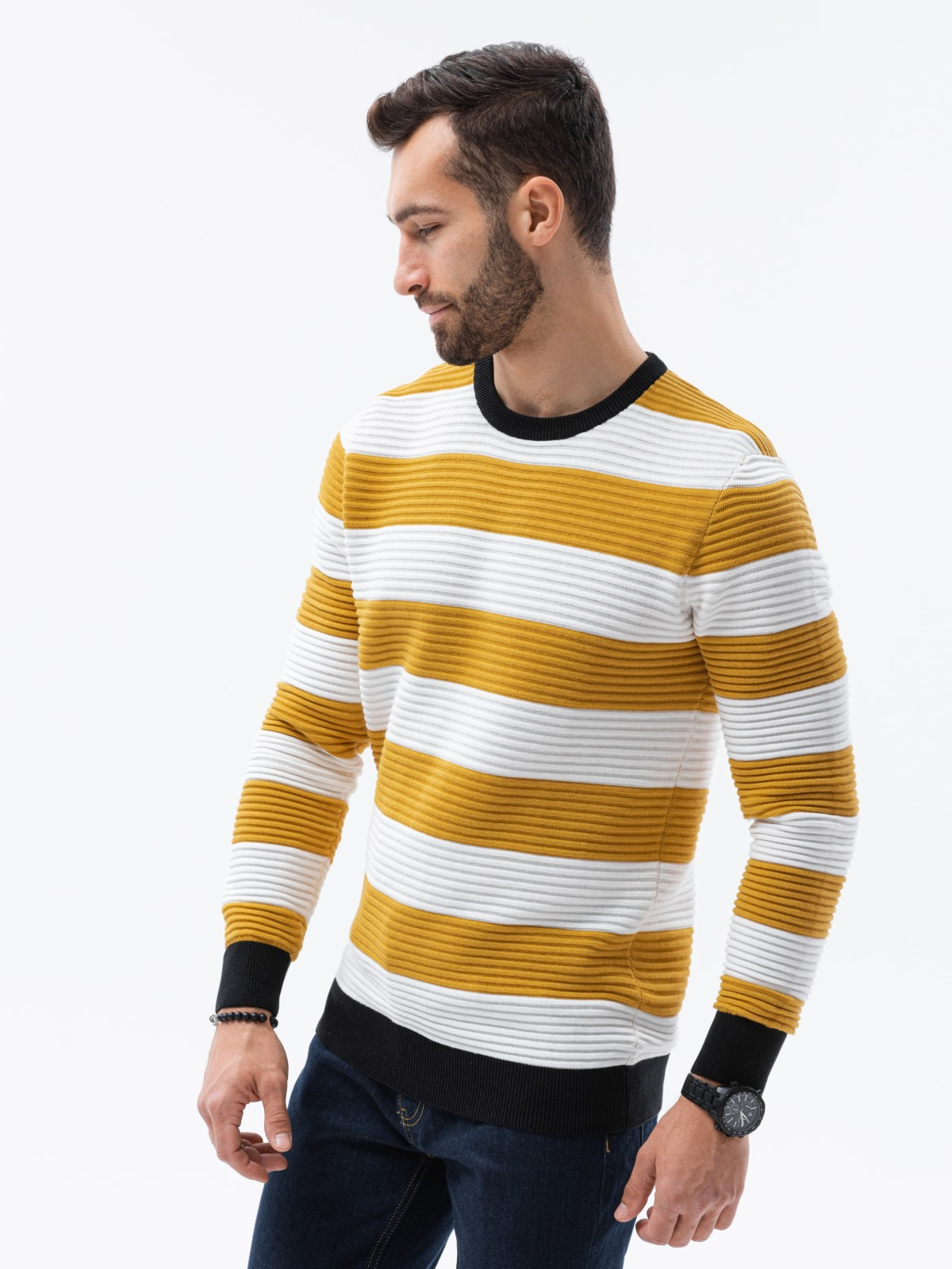 Mens yellow and 2024 black striped sweater