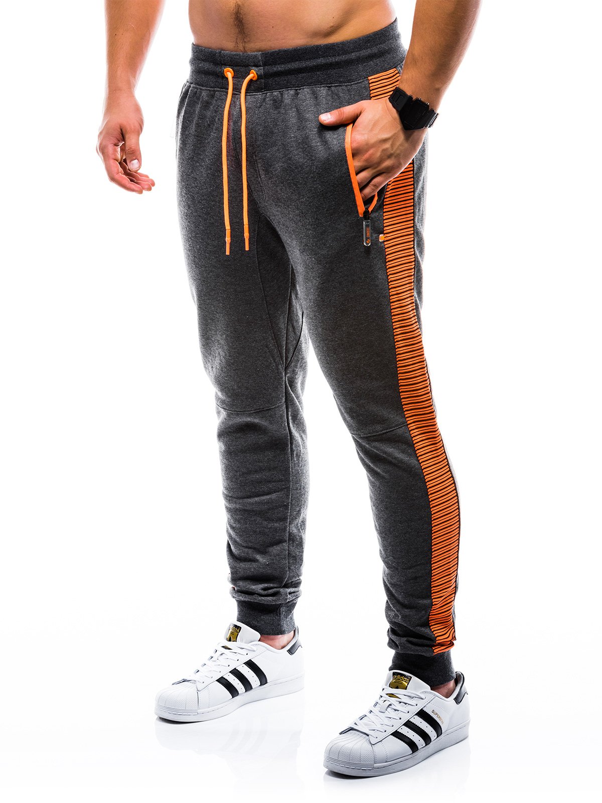 Men's sweatpants P730 - dark grey/orange | MODONE wholesale - Clothing ...