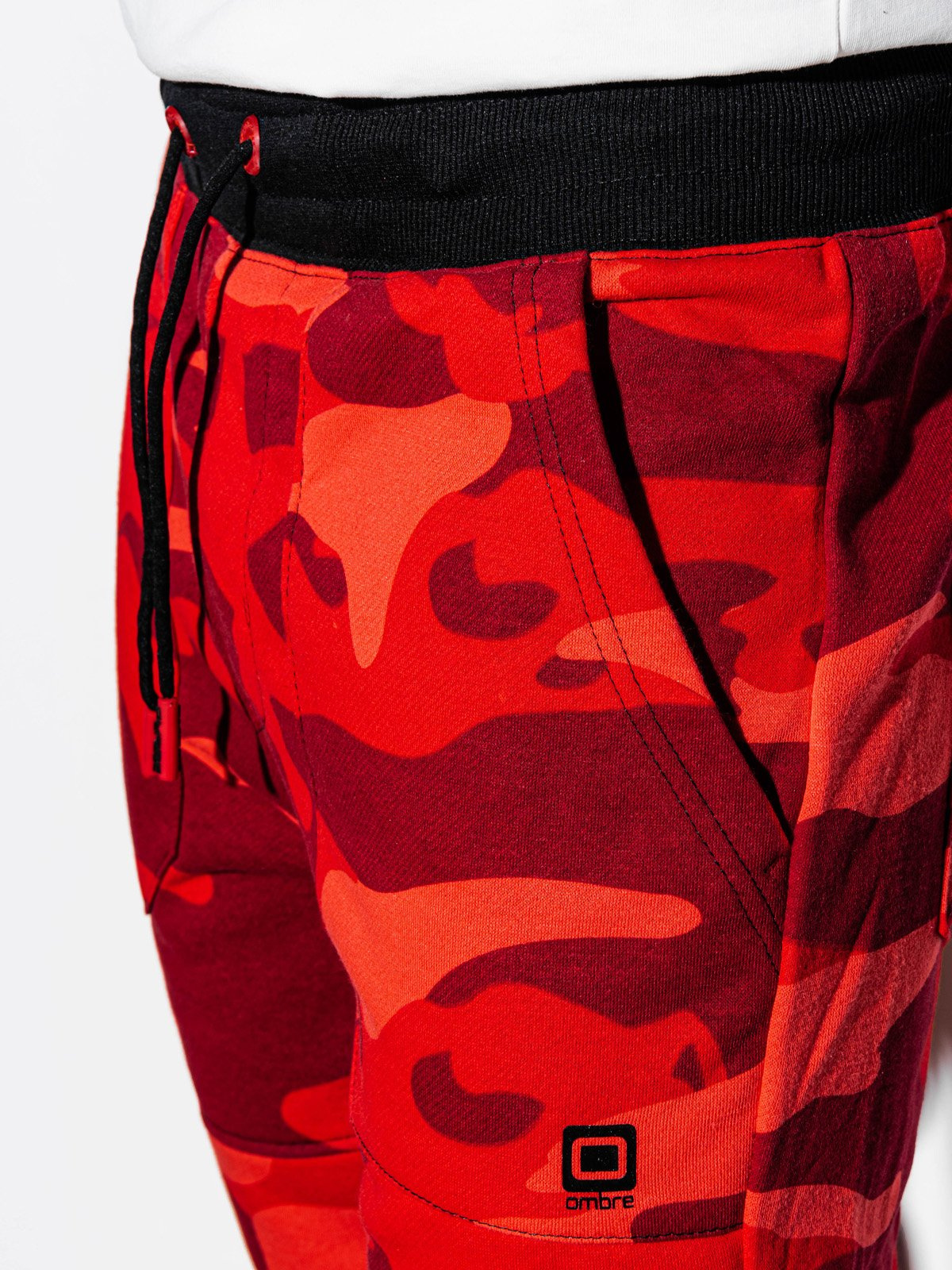 red sweatpant shorts