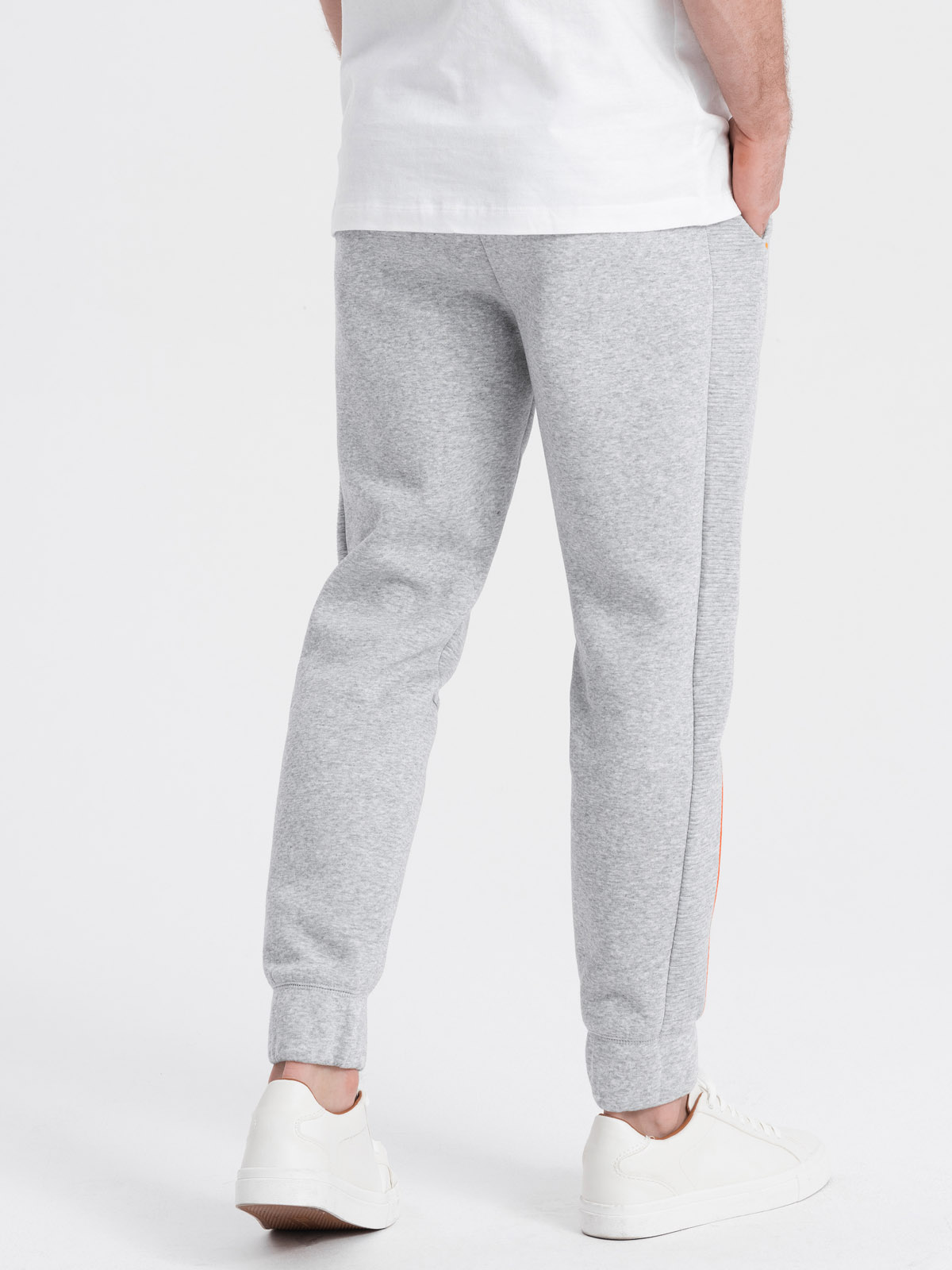 Men's sweatpants with contrast stitching - grey melange V3 OM-PASK