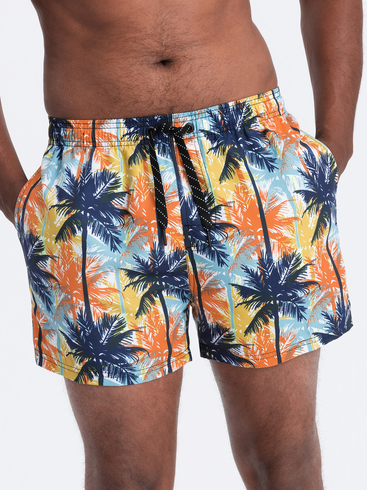 Men's swimming trunks in palm trees - blue and orange V24 OM-SRBS-0125 ...