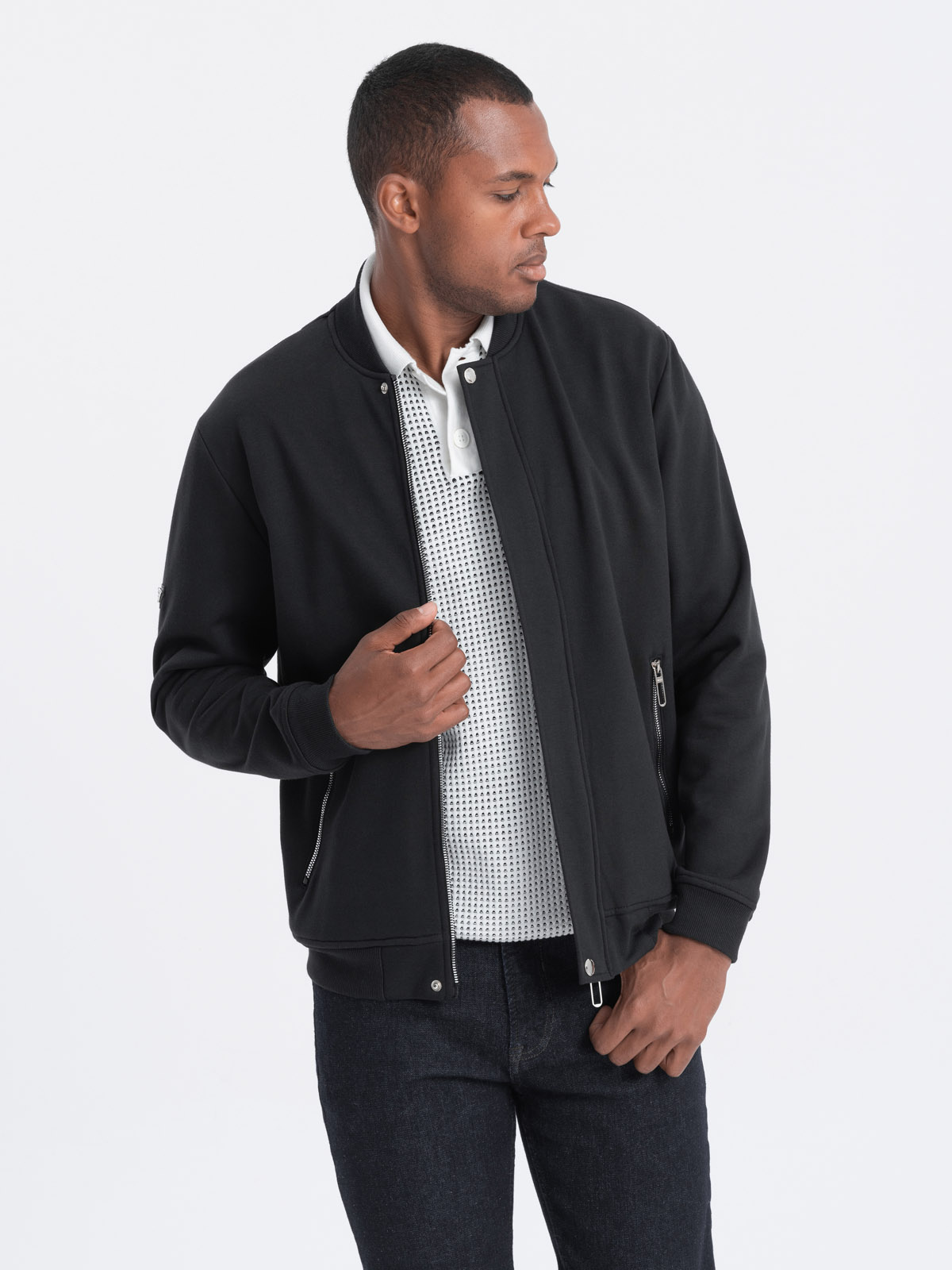 Men's unbuttoned bomber jacket - black V1 OM-SSZP-22FW-011 | MODONE ...