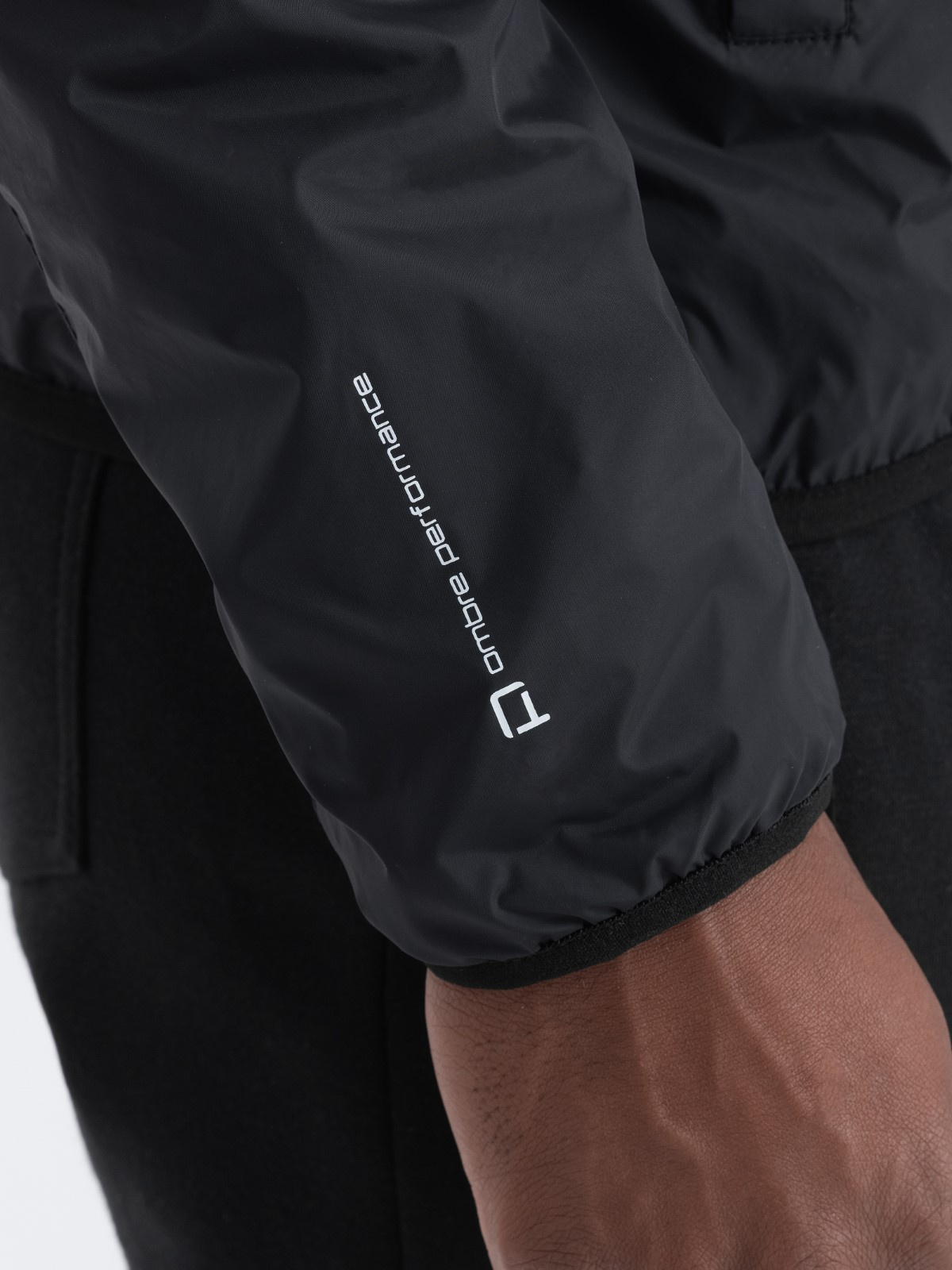 Men's windbreaker jacket with hood and contrasting details black V2