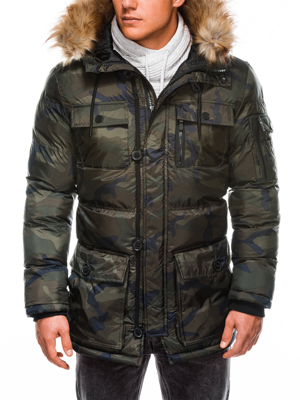 Men's winter parka jacket C355 - green/camo | MODONE wholesale ...