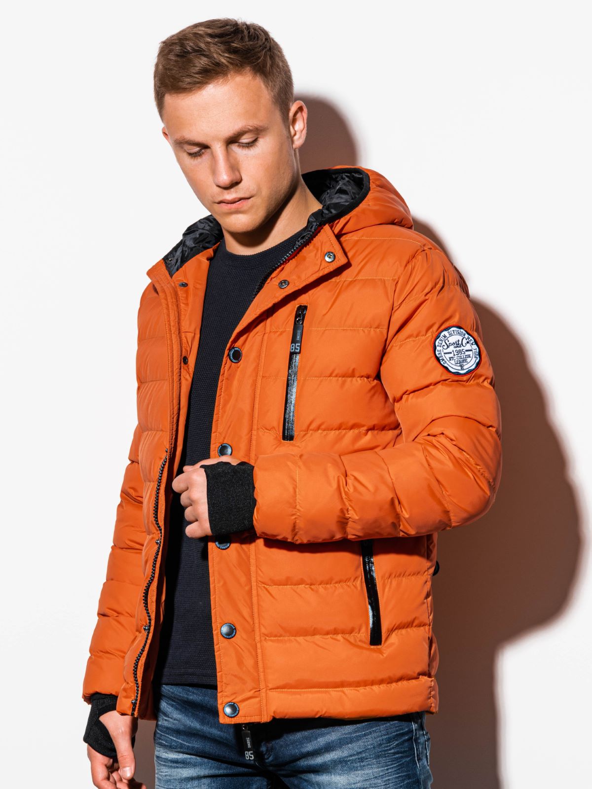 Men's winter quilted jacket C124 - orange | MODONE wholesale - Clothing ...