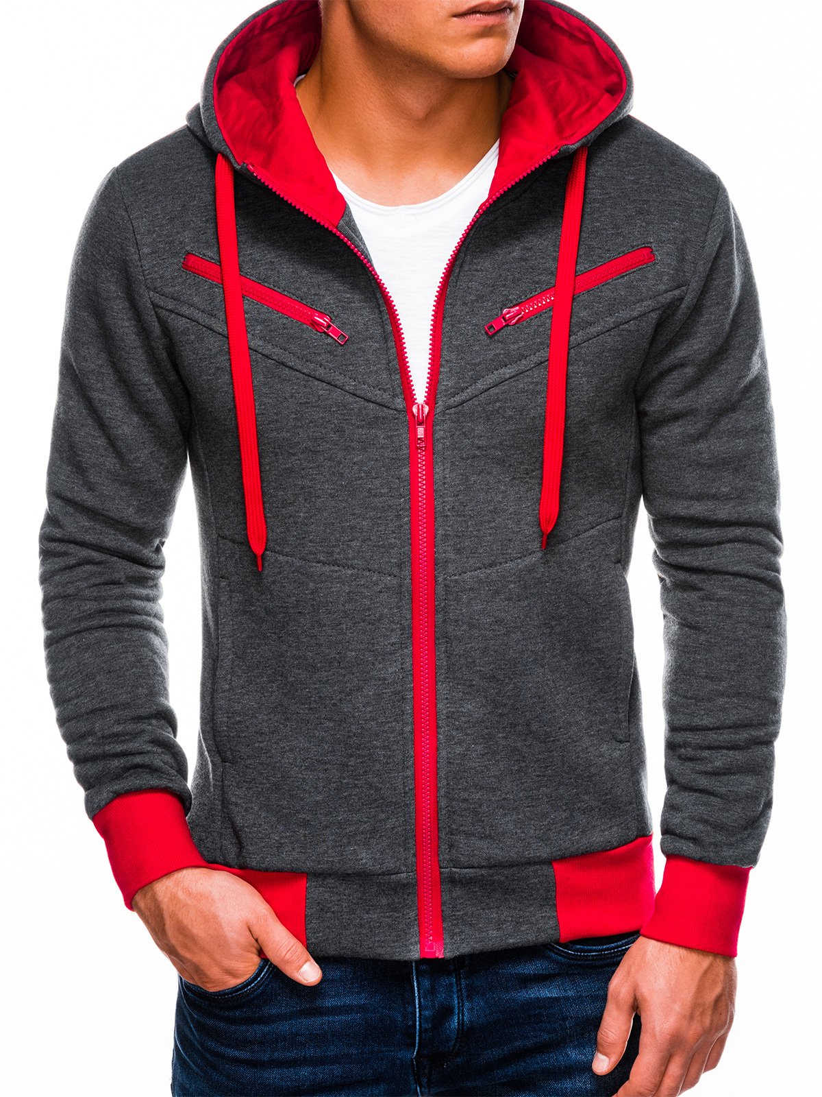 Men's zip-up hoodie AMIGO - dark grey/red | MODONE wholesale - Clothing ...