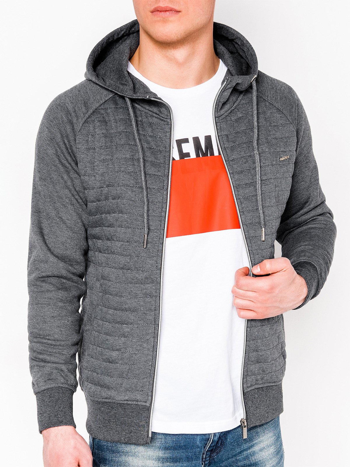 Men's zip-up hoodie B679 - dark grey | MODONE wholesale - Clothing For Men