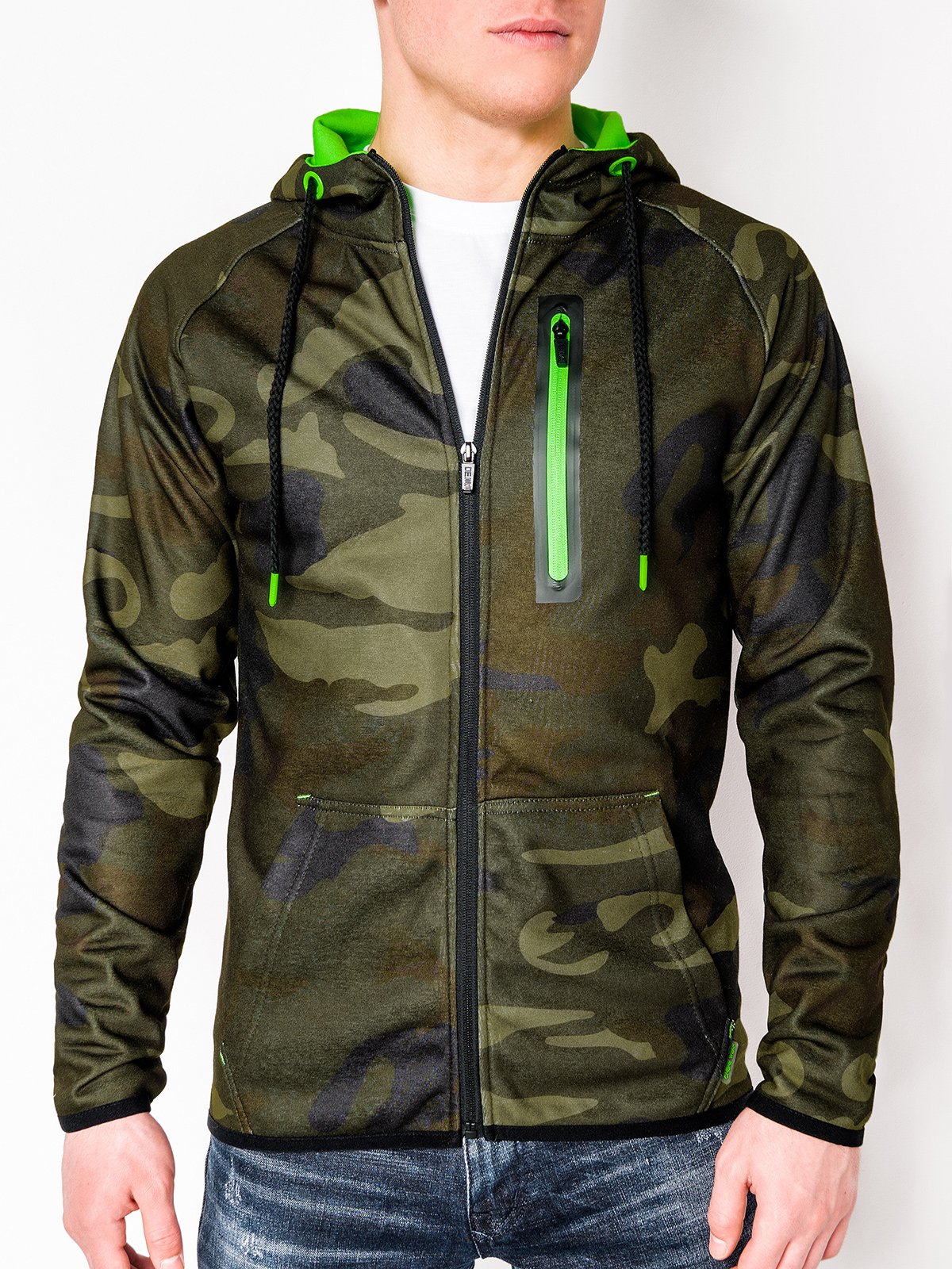 Men's zip-up hoodie B747 - green/camo | MODONE wholesale - Clothing For Men
