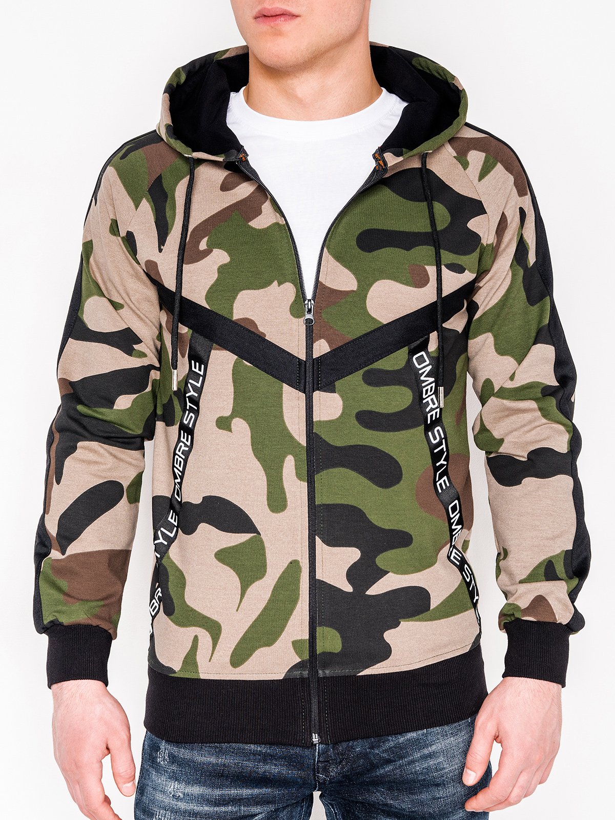 Men's zip-up hoodie B775 - khaki/camo | MODONE wholesale - Clothing For Men