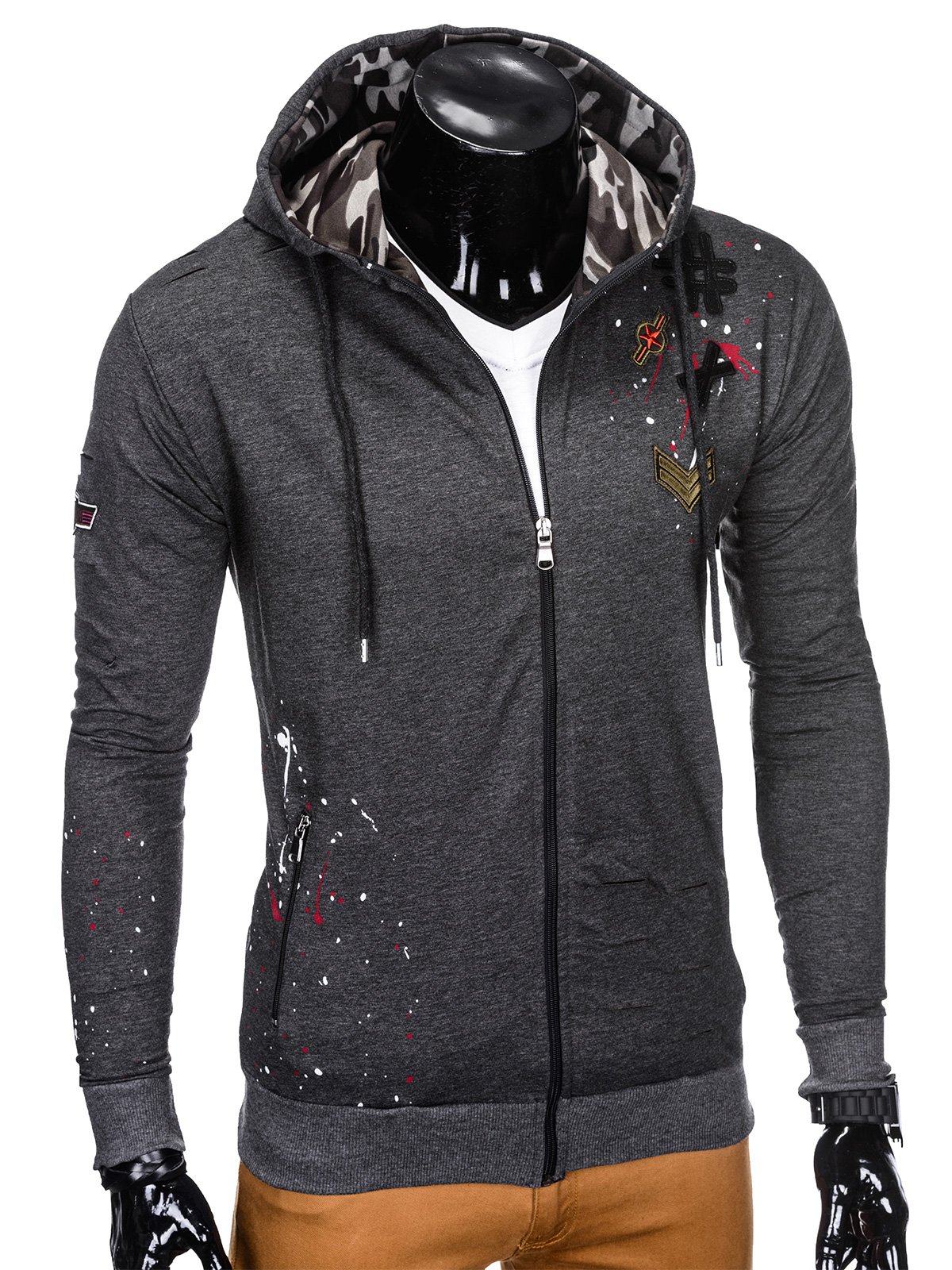 Men's zip-up hoodie B802 - dark grey | MODONE wholesale - Clothing For Men