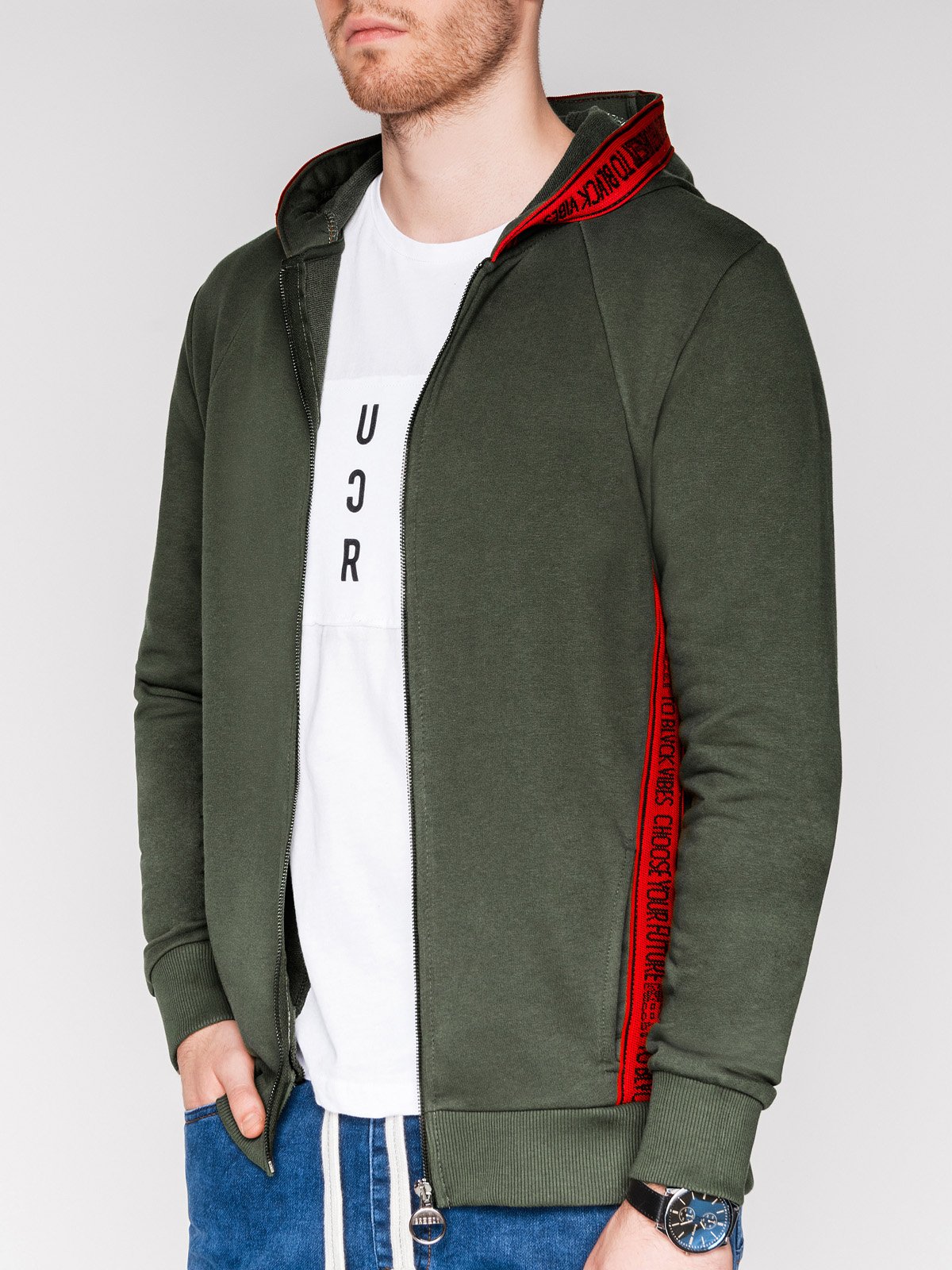 Men's zip-up hoodie B908 - green | MODONE wholesale - Clothing For Men