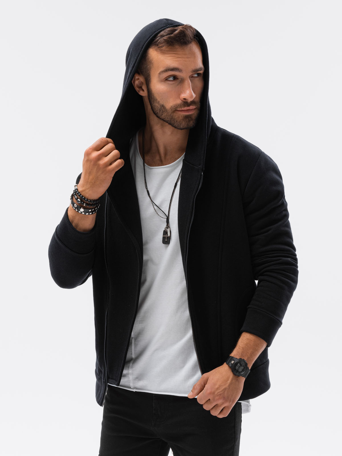 Men's zip-up hoodie PRIMO - black | MODONE wholesale - Clothing For Men