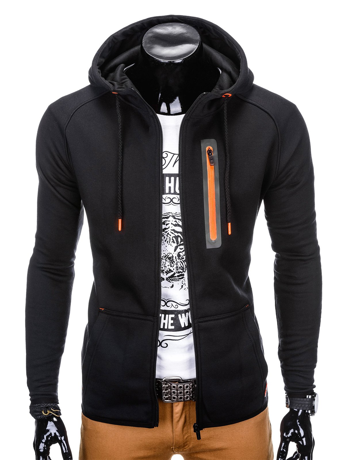 Men's zip-up hoodie - black B747 | MODONE wholesale - Clothing For Men