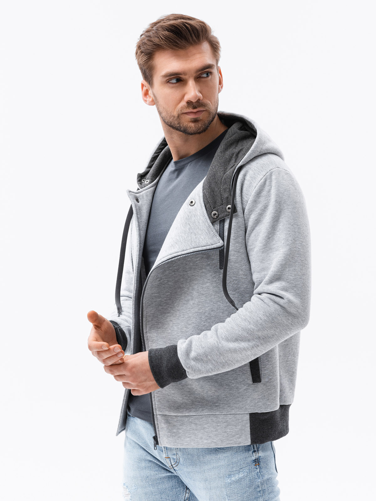 Men's zip-up hoodie - grey B297 | MODONE wholesale - Clothing For Men