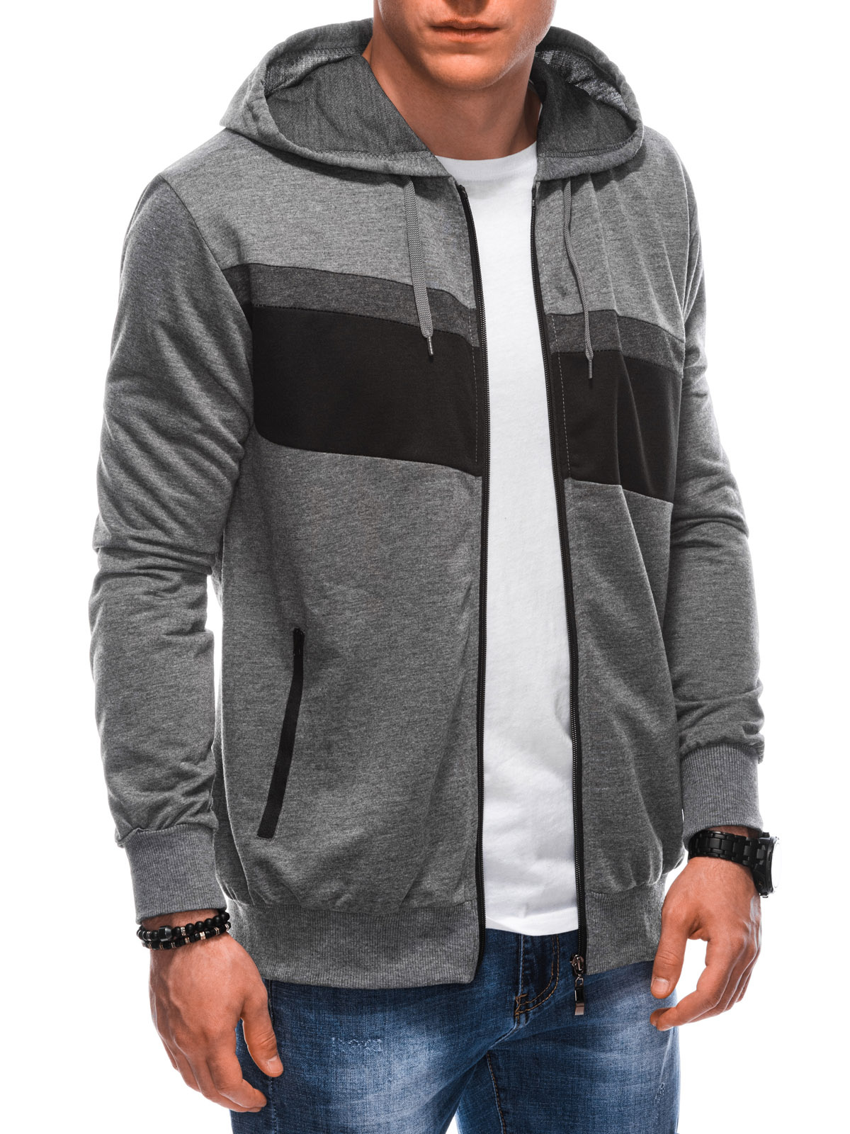 Men's zipup sweatshirt B1585 grey MODONE wholesale Clothing For Men