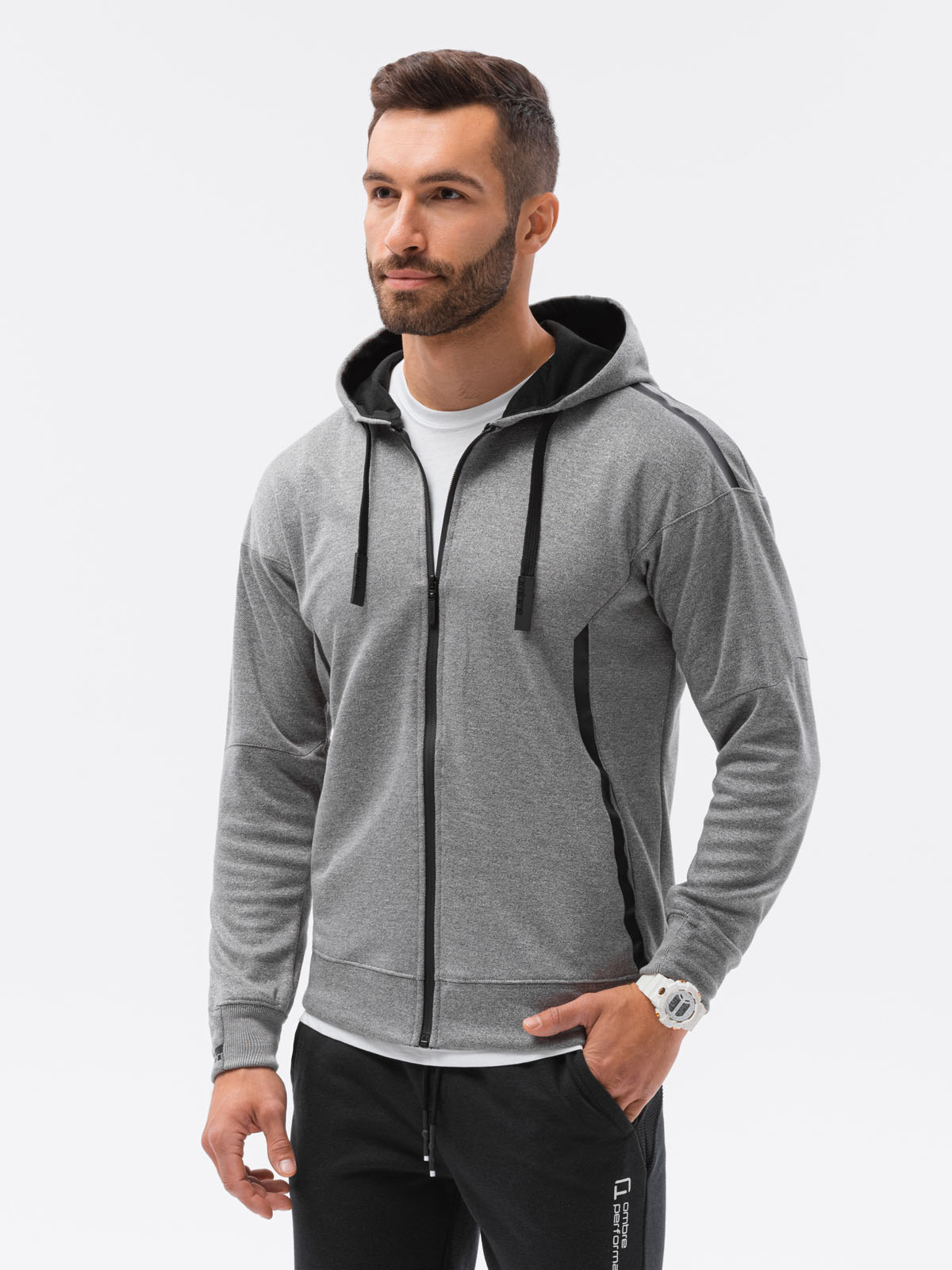 Men's zip-up sweatshirt - black melange B1205