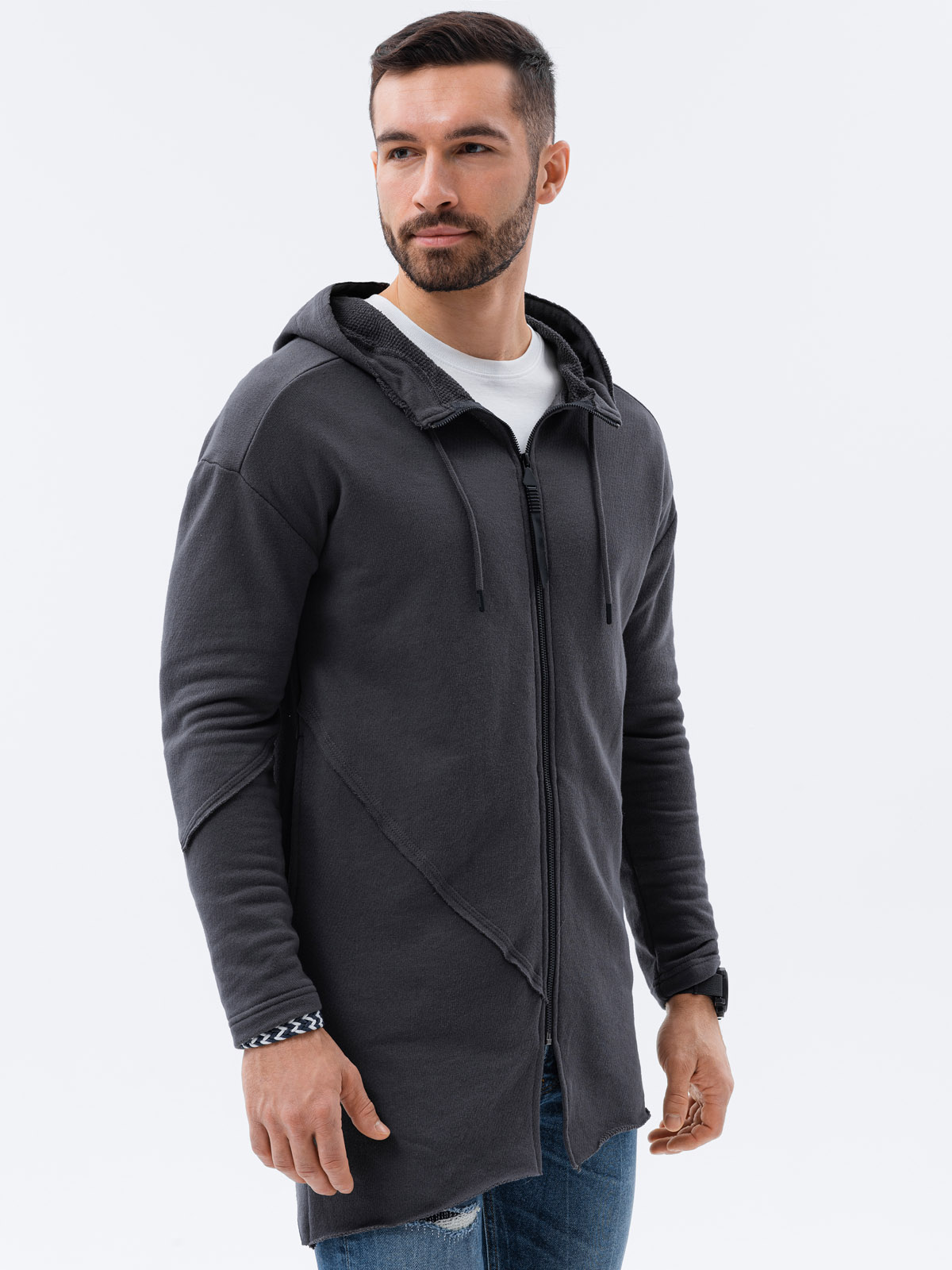 Longline zip up sales hoodie mens