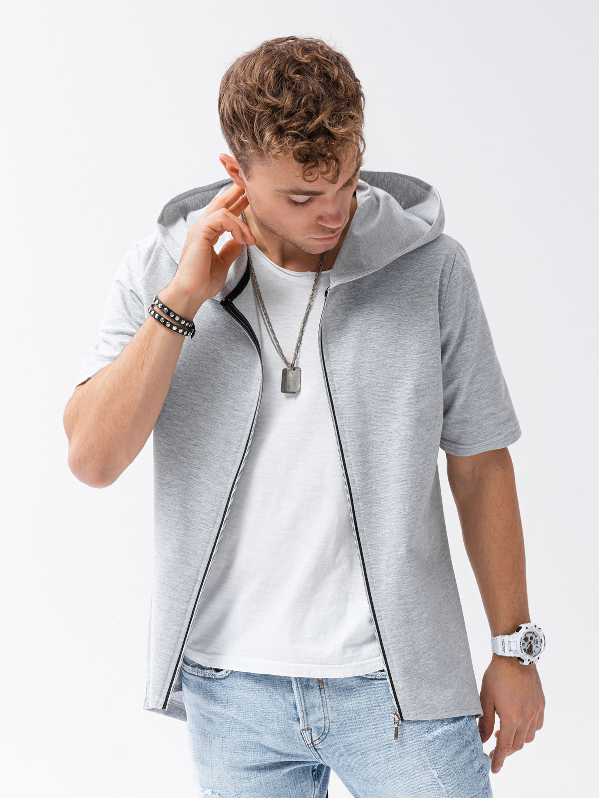 Men's Zipped Hoodie, Grey