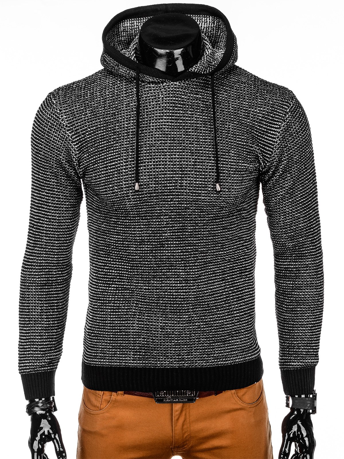 Sweter męski z kapturem E172 - czarny | MODONE wholesale - Clothing For Men