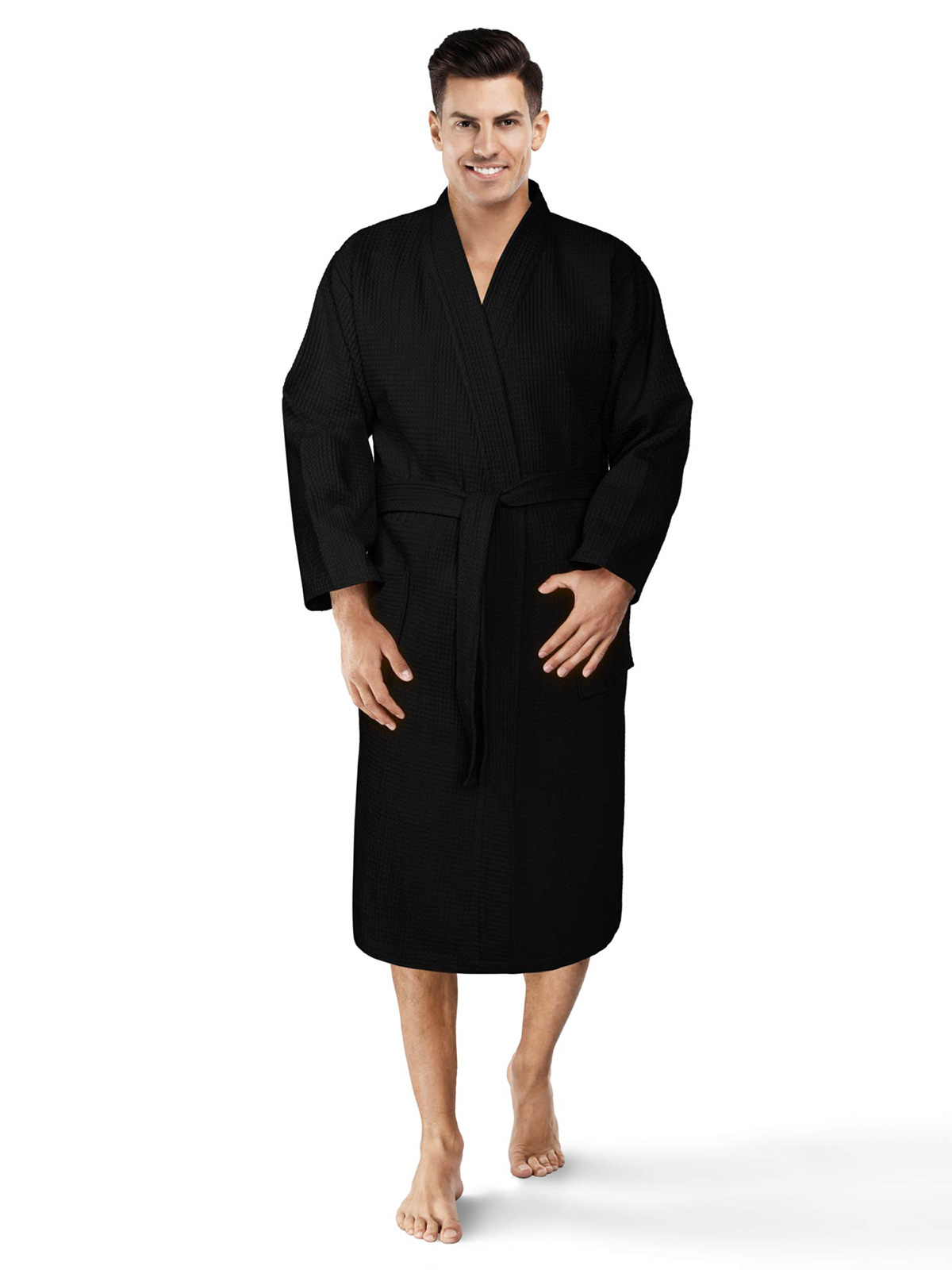 Waffle bathrobe A619 black MODONE wholesale Clothing For Men