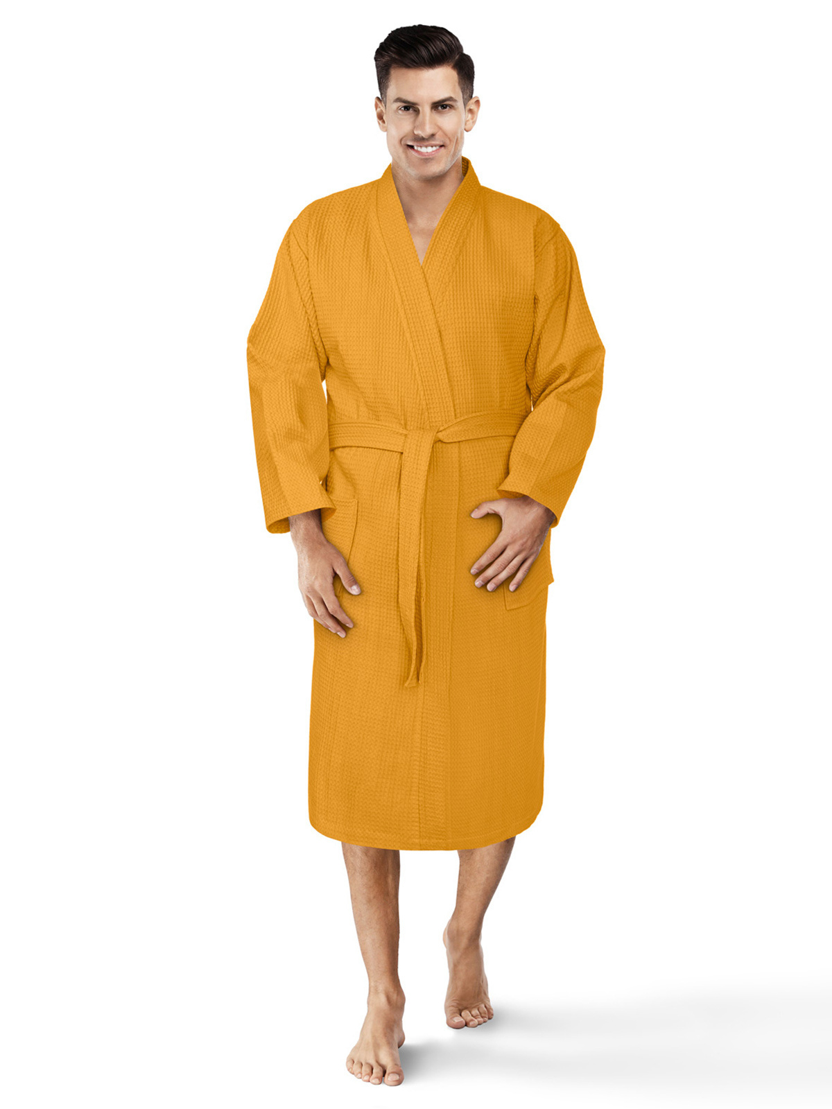 Waffle bathrobe A619 mustard MODONE wholesale Clothing For Men