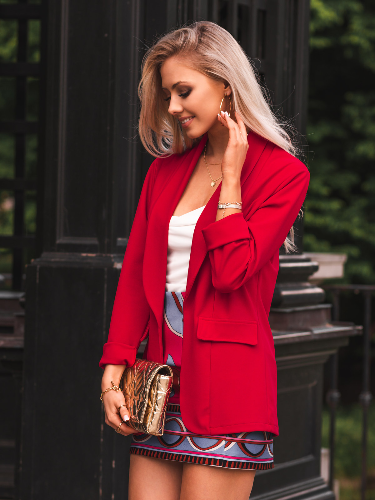 Red blazer short on sale set