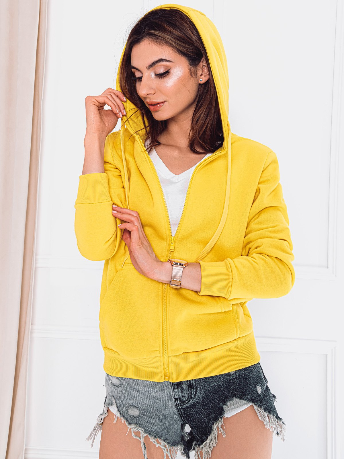 Yellow zip clearance hoodie women's