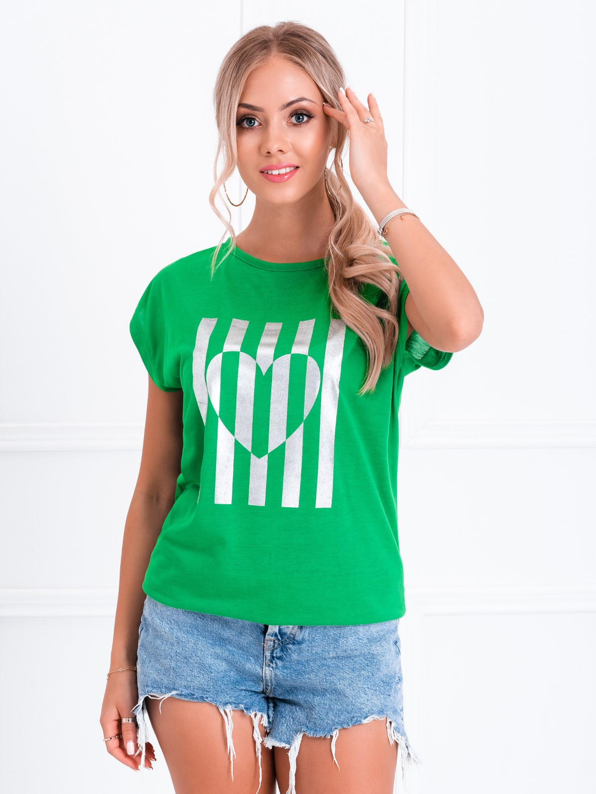 Women's printed tshirt SLR021 dark green MODONE wholesale