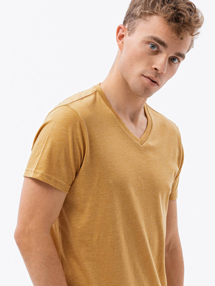 BASIC classic men's tee-shirt with serape neckline - mustard melange V19 S1369