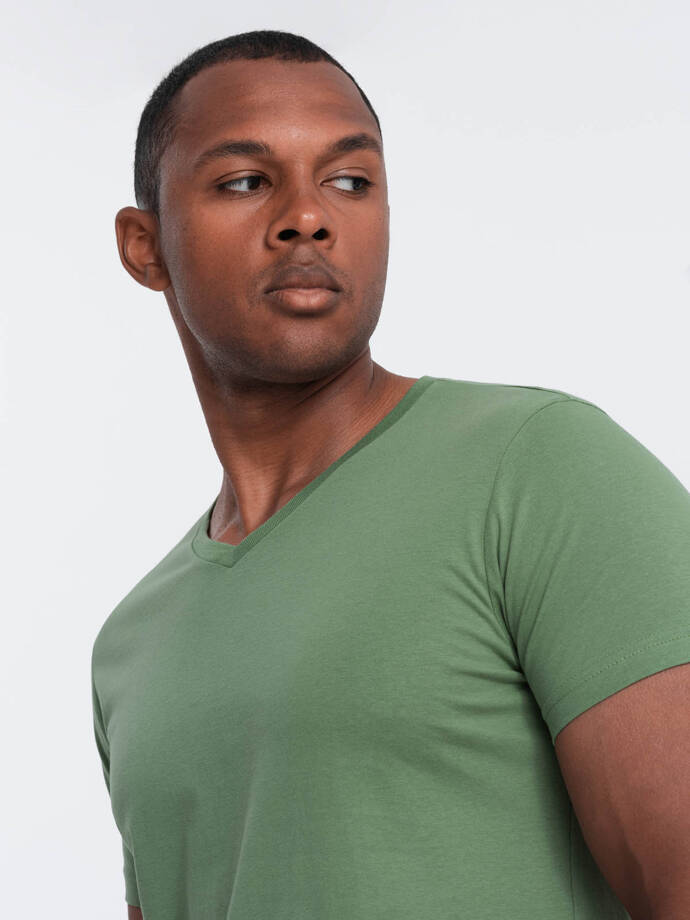 BASIC men's classic cotton T-shirt with a crew neckline - green V10 OM-TSBS-0145