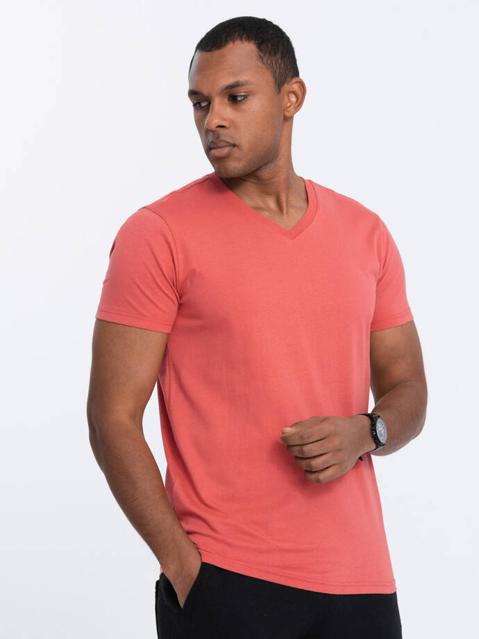 BASIC men's classic cotton T-shirt with a crew neckline - pink V12 OM-TSBS-0145