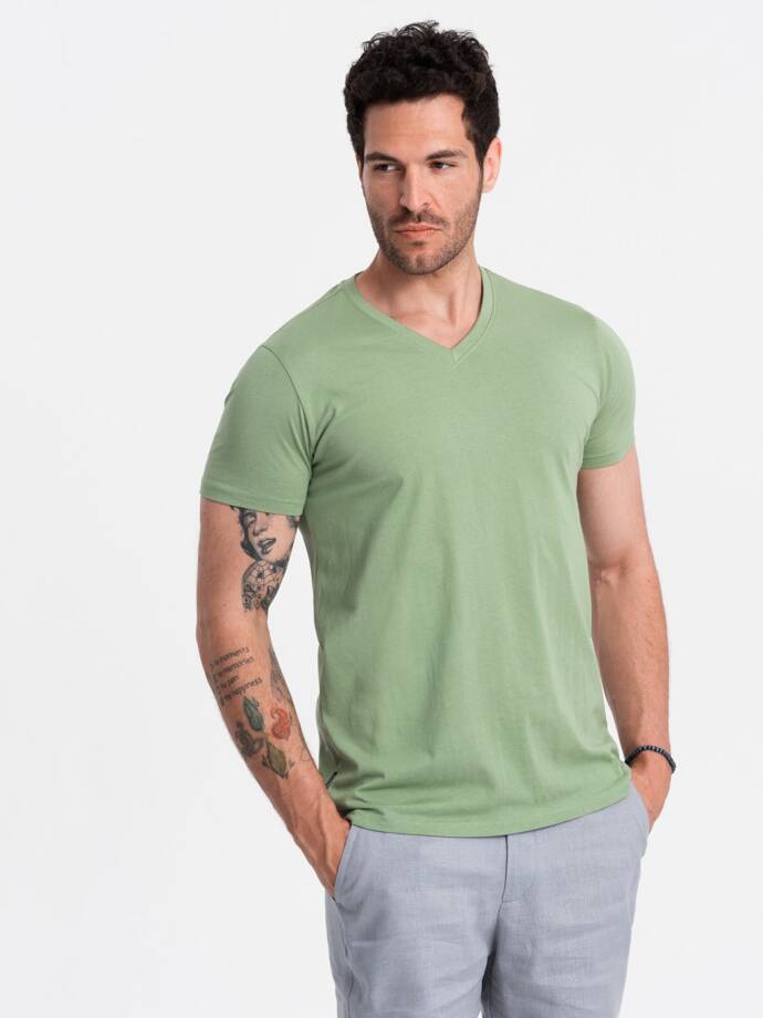 BASIC men's cotton classic tee with v-neck - green V11 OM-TSBS-0145