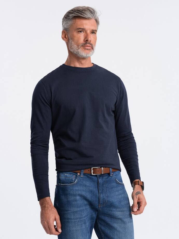 BASIC men's longsleeve with round neckline - navy blue V2 OM-LSBL-0106