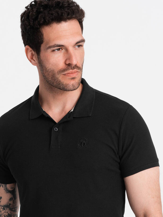 BASIC men's single color pique knit polo shirt - black V1 OM-POBS-0100