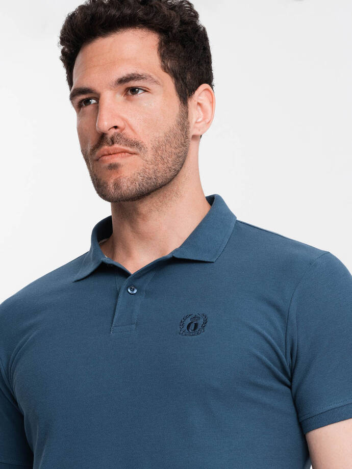 BASIC men's single color pique knit polo shirt - dark blue V13 OM-POBS-0100