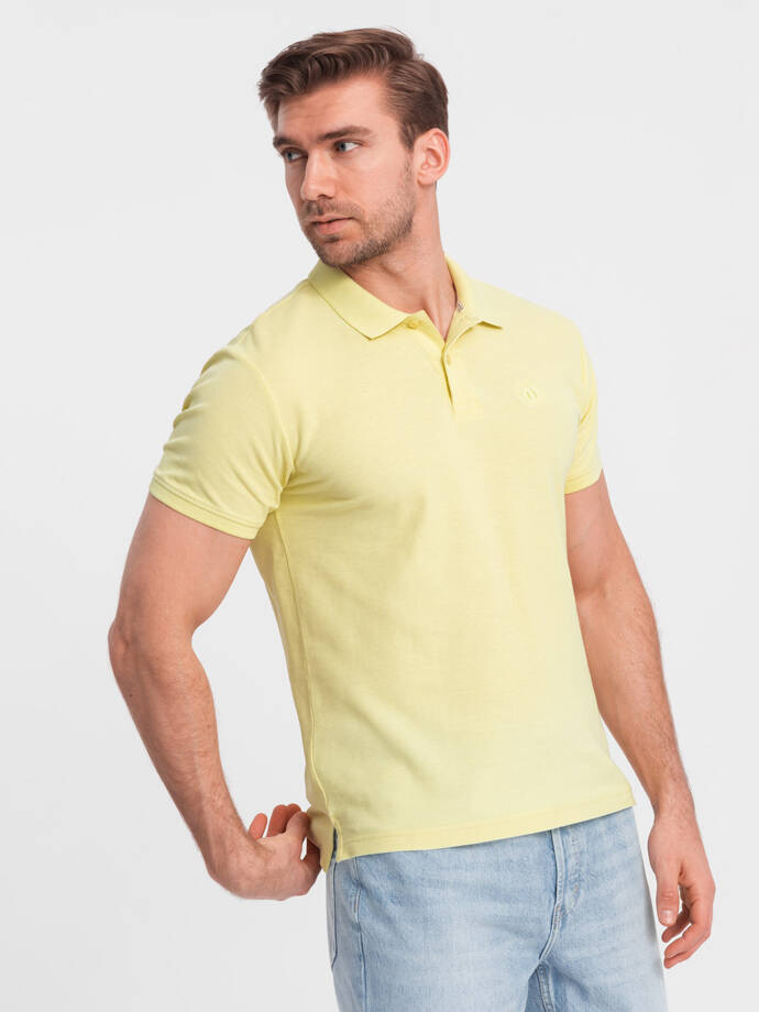 BASIC men's single color pique knit polo shirt - yellow V15 OM-POBS-0100