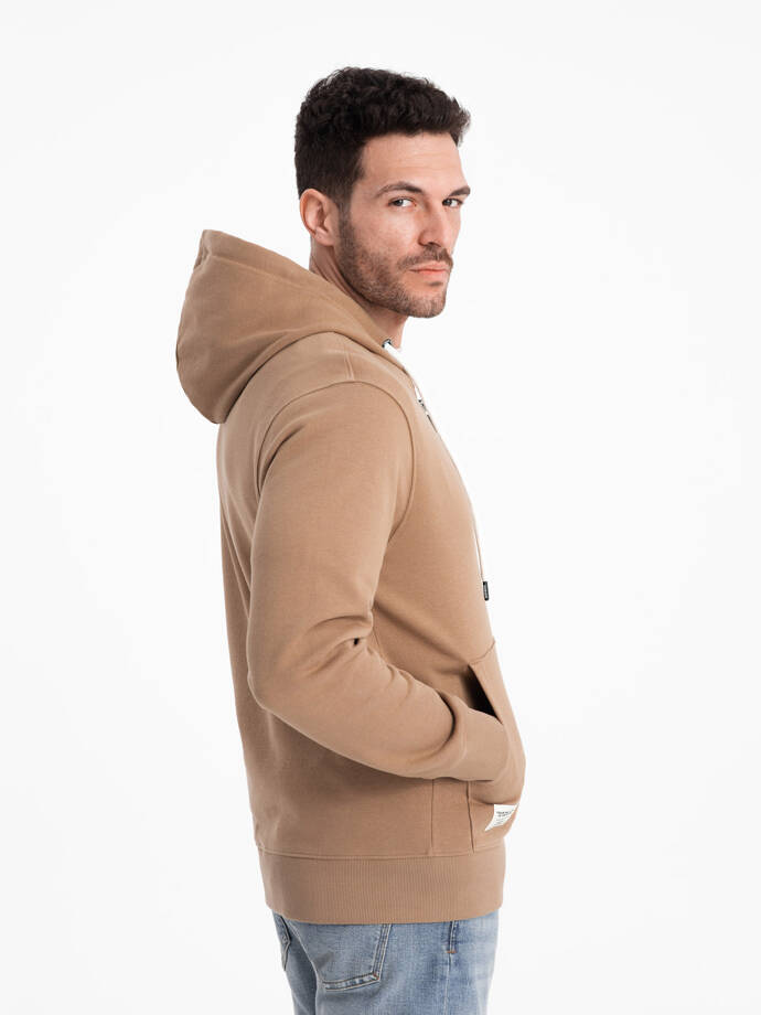 BASIC men's unbuttoned hooded sweatshirt - brown V2 OM-SSBZ-0178