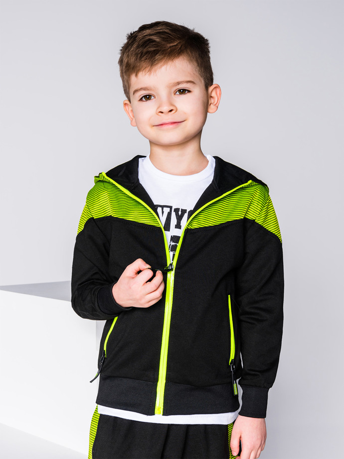 Boy's hoodie with zipper - black/green KB023