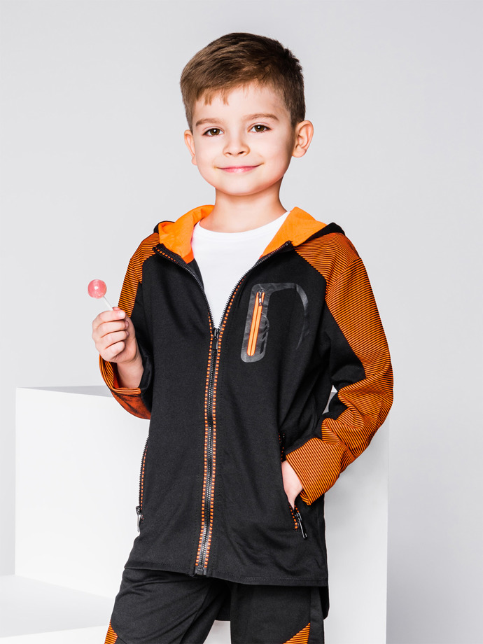 Boy's hoodie with zipper - black/orange KB021