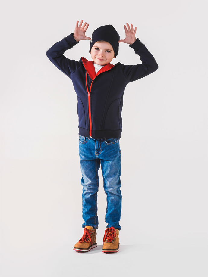 Boy's hoodie with zipper - navy/red KB001