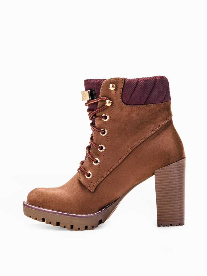 Brown high-heeled ankle boots lr057